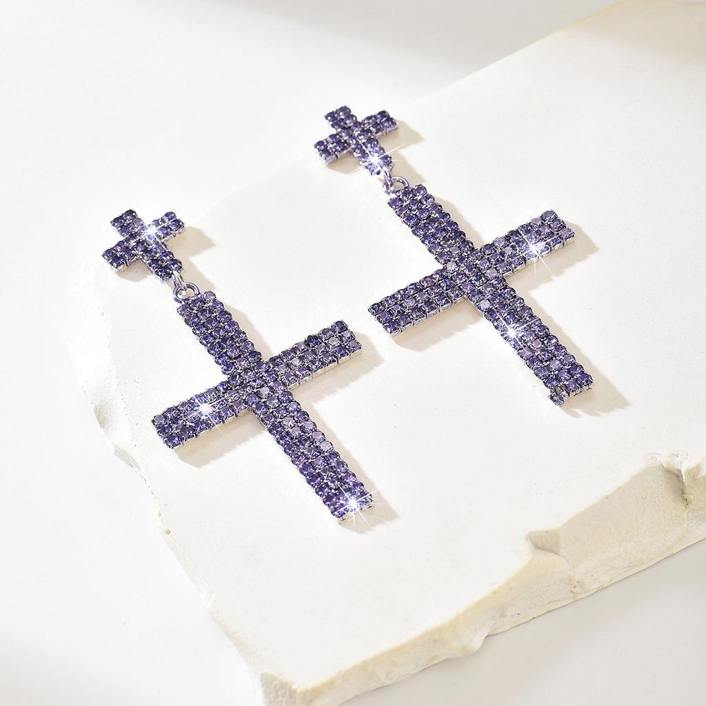 Cross Rhinestone Earrings Long Full Diamond High-End Fashion Earrings Women'S Earrings