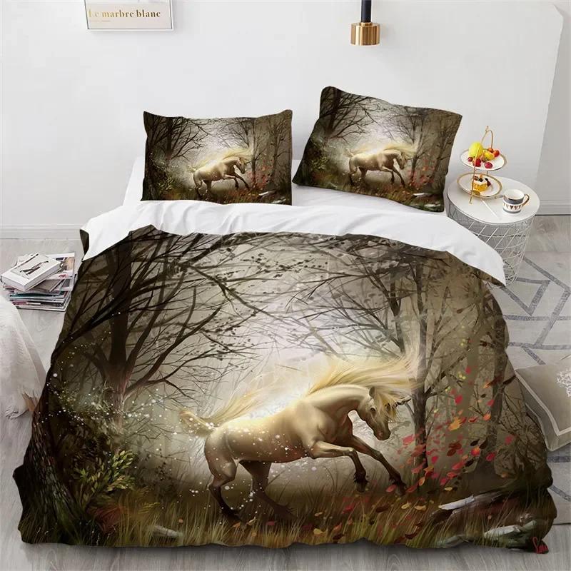 Cartoon Unicorn Duvet Cover Floral Bedding Set Microfiber Flying Horse Comforter Cover Full Queen For Boys Girls Bedroom Decor