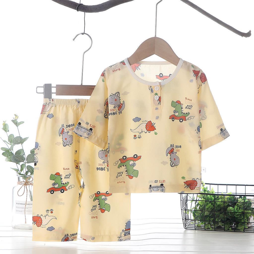 Summer Cotton Pajama Set Thin Air Conditioning Wear for Kids Baby Home Loungewear