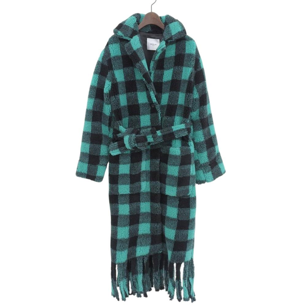 Replay Boa fringe coat for women in green and black, XXS coat XXS Green / blackUsed
