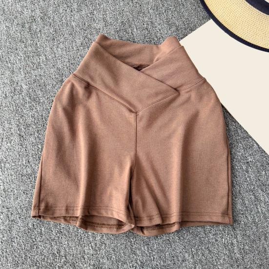 Women Shorts V-Shaped High Waist Design Pure Color Yoga Shorts Elastic Waistband Butt-Covering Summer Short