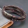 Multilayer Leather Classic Men's Leather Stainless Steel Mix and Match Color Stitching Bracelet for Birthday Party Lucky Present