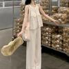 Damen Sommer Set Rundhals Ärmelloses Oberteil Hohe Taille Gerade Hosen Damen Sommer Koreanische Version Weite Hosen Zweiteiliges Set
