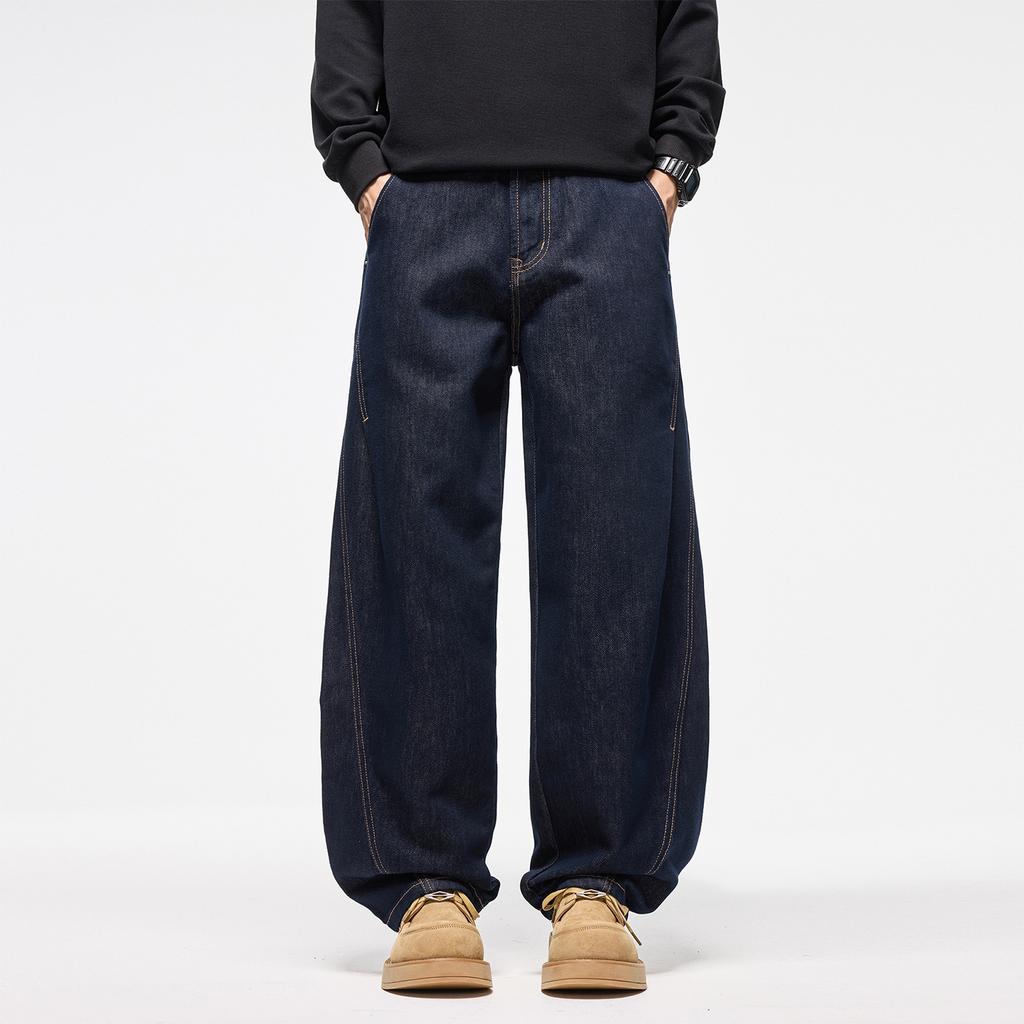 American Retro Trendy Brand Dark Blue Scimitar Jeans Men's New Trend Loose Wide-leg Casual Long Pants