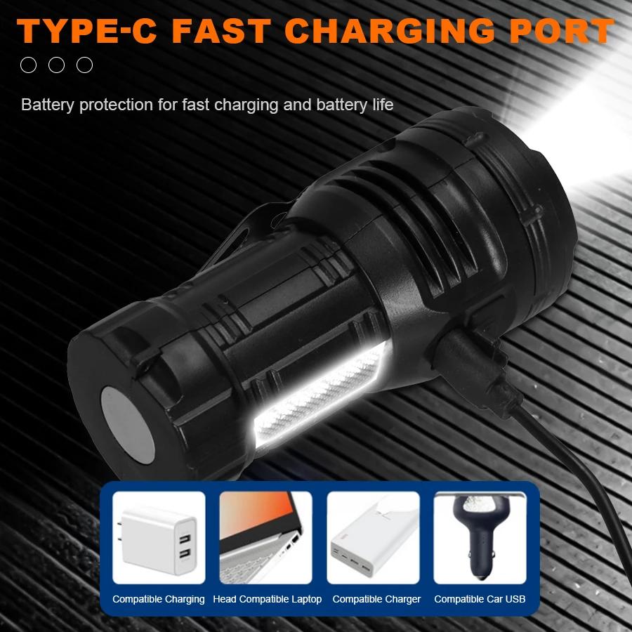 9LED Strong Light LED Flashlight TYPE-C Charging Torch with COB Light Portable LED Flashlight Outdoor for Home Emergency