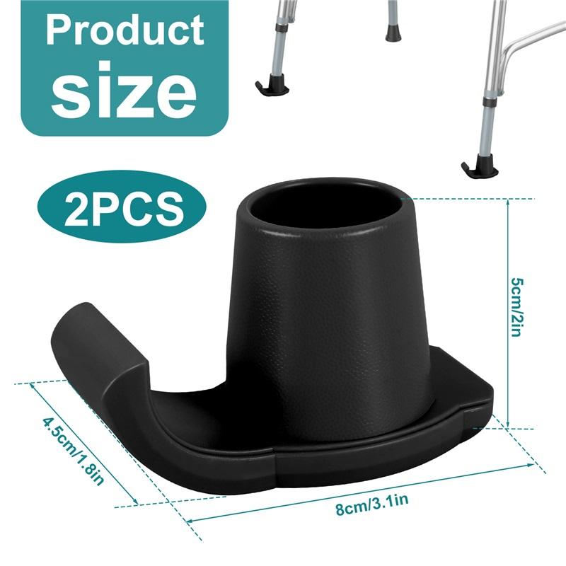 2Pcs Walker Ski Glides Rubber Glide Caps Heavy Duty Walker Assist Accessories Reusable Wooden Stick Mobility Aid Accessory Black