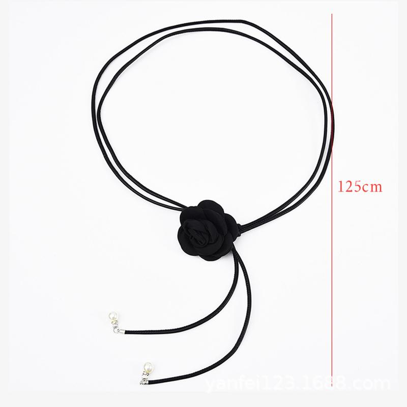 Camellia Flower Leather Rope Waist Chain For Women Thin Belt Sweet Knot Waistband Fashion Clothes Dress Decorative Girdles Strap