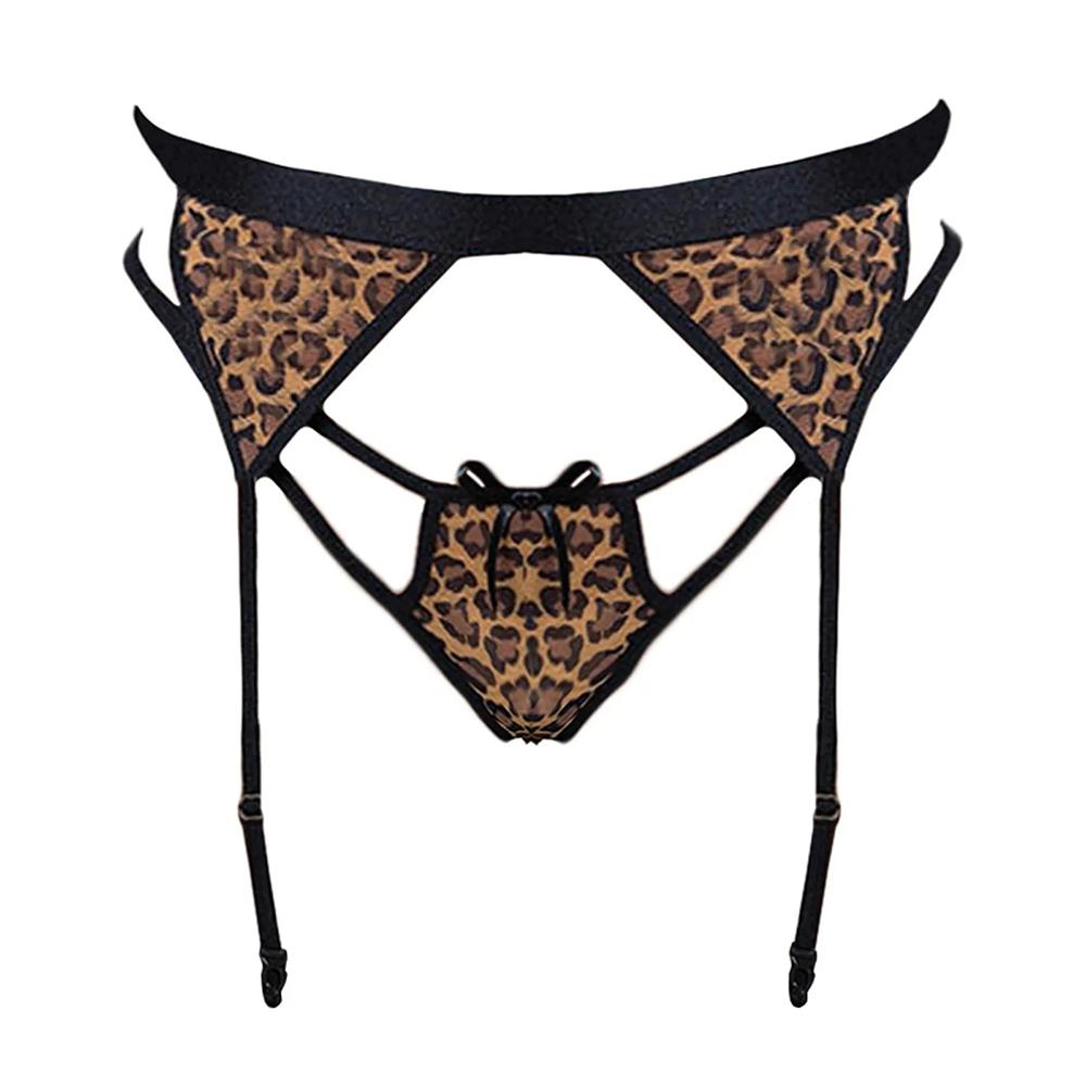 Bandage Womens Sexy Leopard Printed Wireless Bra Lingerie Set Metal Ring Thong Underwear Sexy Lingerie