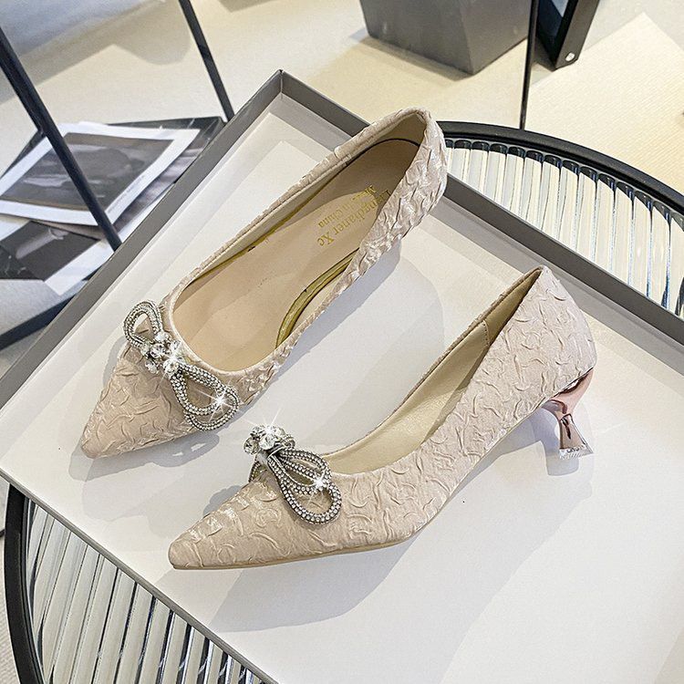 Rhinestone Woman Pumps Pointed Toe With Medium Heels Shoes for Women Korean Style Comfortable and Elegant Y2k Wedding Bride Shoe