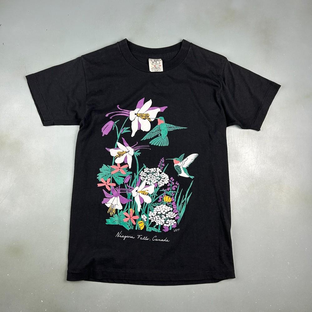 VINTAGE 90s Niagara Falls Canada Flower Illustration TShirt sz S Adult Unisex T-Shirt XXL