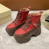 Retro Chunky Sneakers for Women's Fashion Lace Up Ankle Boots Platform Increase Height Casual Mixed Colors High-top Shoes