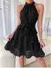 Europäisches & Amerikanisches Damen Sommer 2026 Schnürung Neckholder Patchwork Ärmellos Rüschenkleid