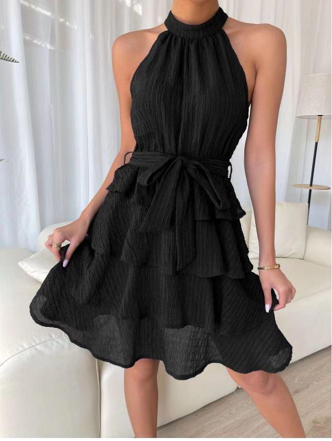 Europäisches & Amerikanisches Damen Sommer 2026 Schnürung Neckholder Patchwork Ärmellos Rüschenkleid