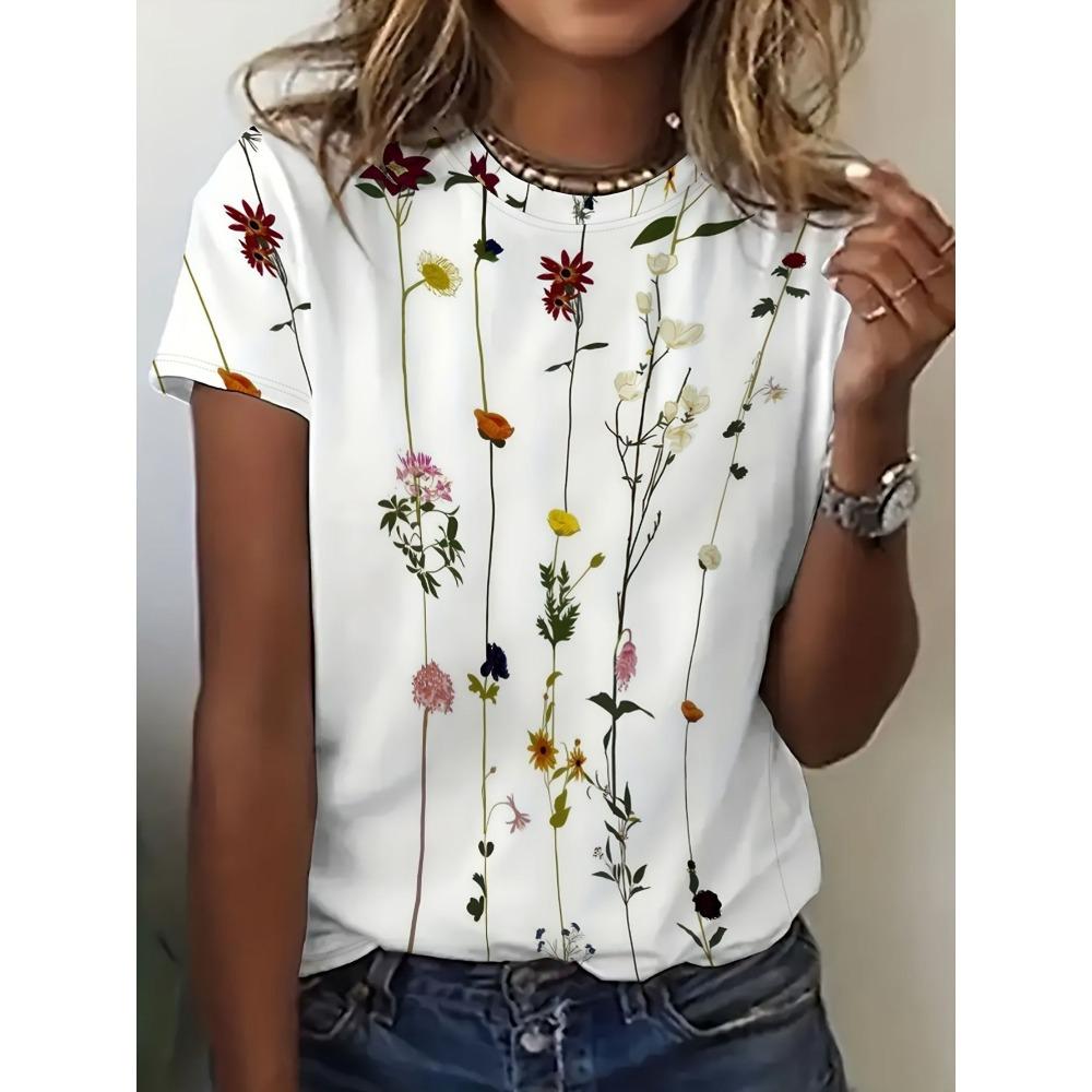 Sommer Gänseblümchen Blume Floral 3D Druck T-Shirts Damen Streetwear Lässig Kurzarm T-Shirt Rundhals T-Shirts Oberteile Damenbekleidung