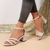 Fashion Open Toe Block Heel Sandals Summer New Suede Round Toe One Buckle Strap Fashion Solid Color Skinny High Heels