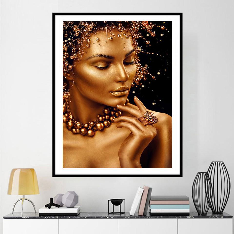 Cheap African Art Black and Gold Woman Diamond Painting Diamond