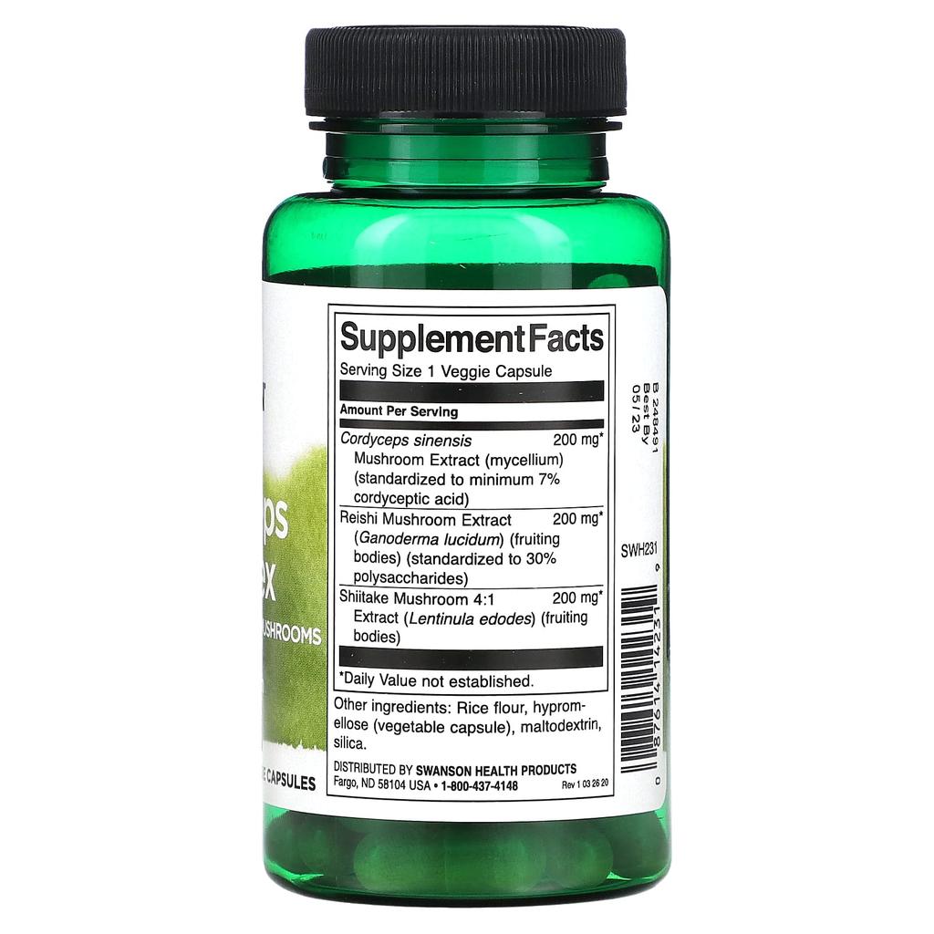Swanson, Cordyceps Complex, with Reishi and Shiitake Mushrooms, 60 Veggie Capsules