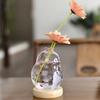 Transparent/Pink Creative Bubble Glass Vase With Wood Base Desktop Decorating Flowerpot  Home