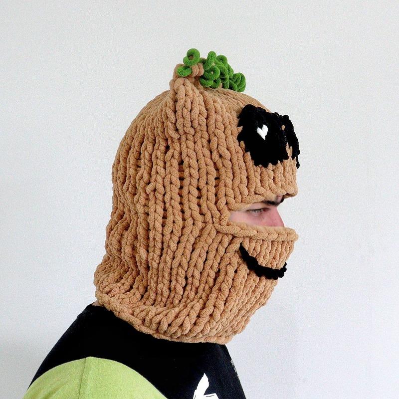 New product Treant mask hat handknitted cute funny Groot autumn and winter warm mask hood hat