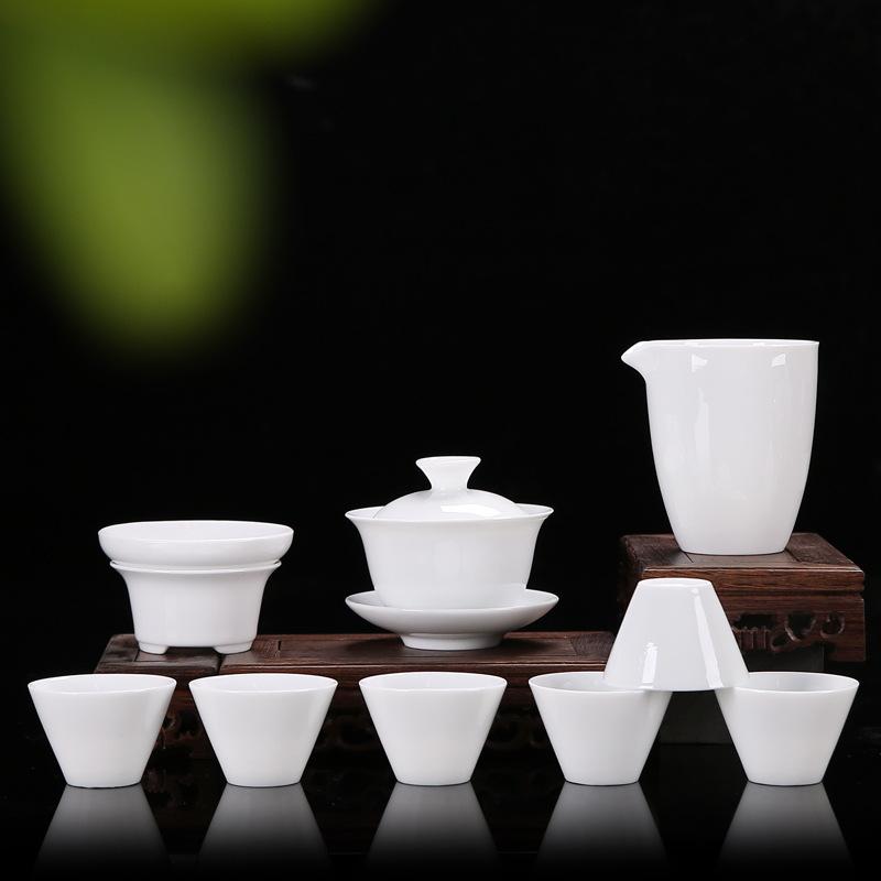 High-end Gift Box Ceramic Kung Fu Tea Set Home Office White Porcelain Cover Bowl Tea Cup Complete Set