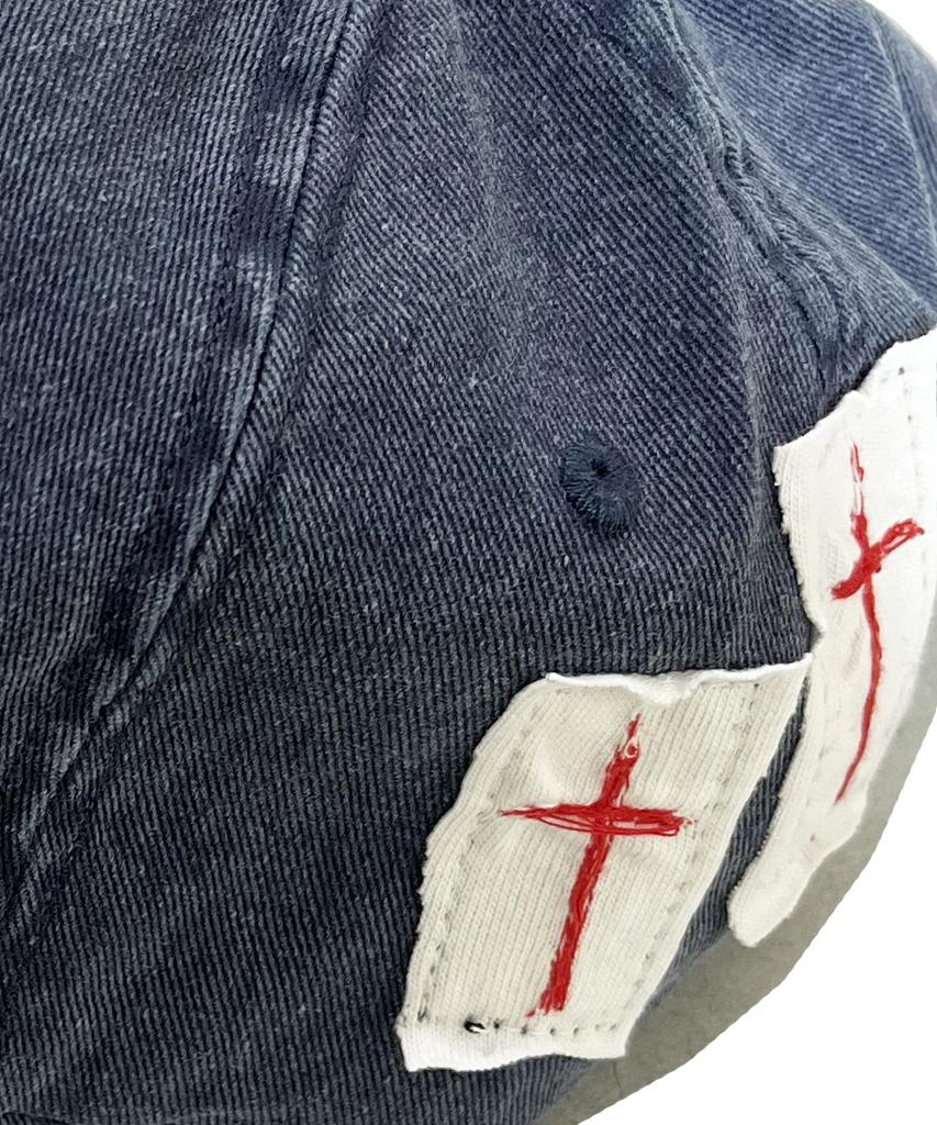 SK8ER ROCK Patchwork Pigmentwashing Ball Cap ((Navy))