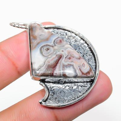 Natural Laguna Lace Agate Gemstone 925 Sterling Silver Pendant 1.97" P0o00
