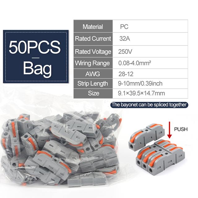 34/50pcs Lever Wire Connector For Quick Connection 28-12 AWG 1-to-1 In-line Wire Connector Compact Splice Insulated Terminal