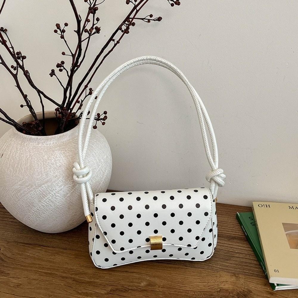 Polka Dot Pattern Flap Underarm Bag PU Material Flap Closure Casual Handbag Large Capacity Single Shoulder Strap