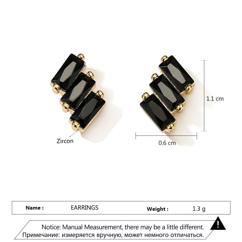 Trendy Geometric Cubic Zirconia Copper Stud Earrings For Women Metal Crystal Earring Party Wedding Daily Zircon