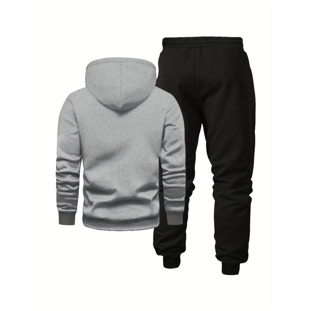 Men's Vacation Style Printed Sportswear and Pants Set, Casual Sportswear Drawstring Pants Set, Autumn and Winter Men's Outdoor 2 Piece Set