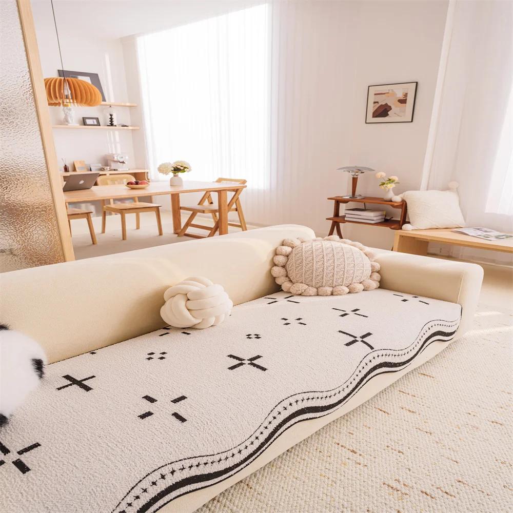 

Rabbit Plush Sofa Cushion New Autumn and Winter a Whole Non-slip Cover Cloth Cover Set 70x70cm