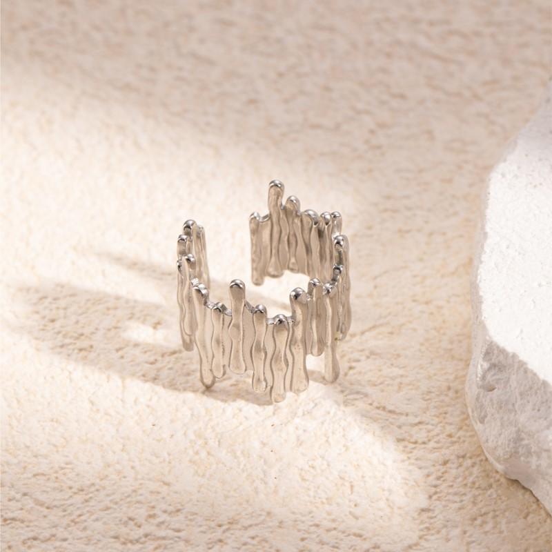 

ANENJERY Нержавіюча сталь 316L з нерегулярною текстурою, геометрія, лист, метелик, відкрита каблучка для жінок, чоловіків, креативні модні прикраси