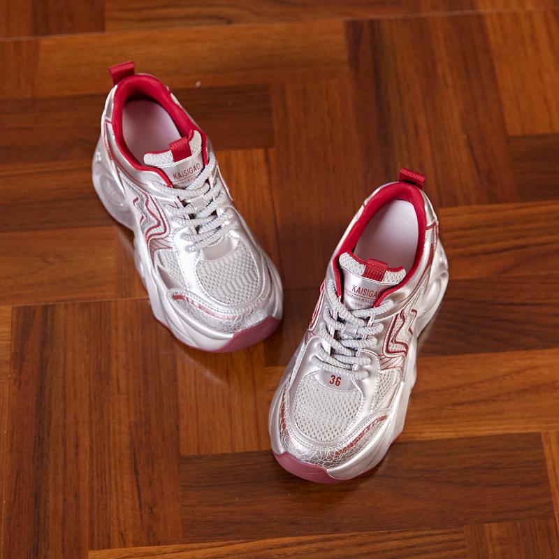 Silver Platform Dad Shoes Women's Shoes 2025 New Autumn Breathable Small Man Height Increase Casual Versatile Sports Shoes