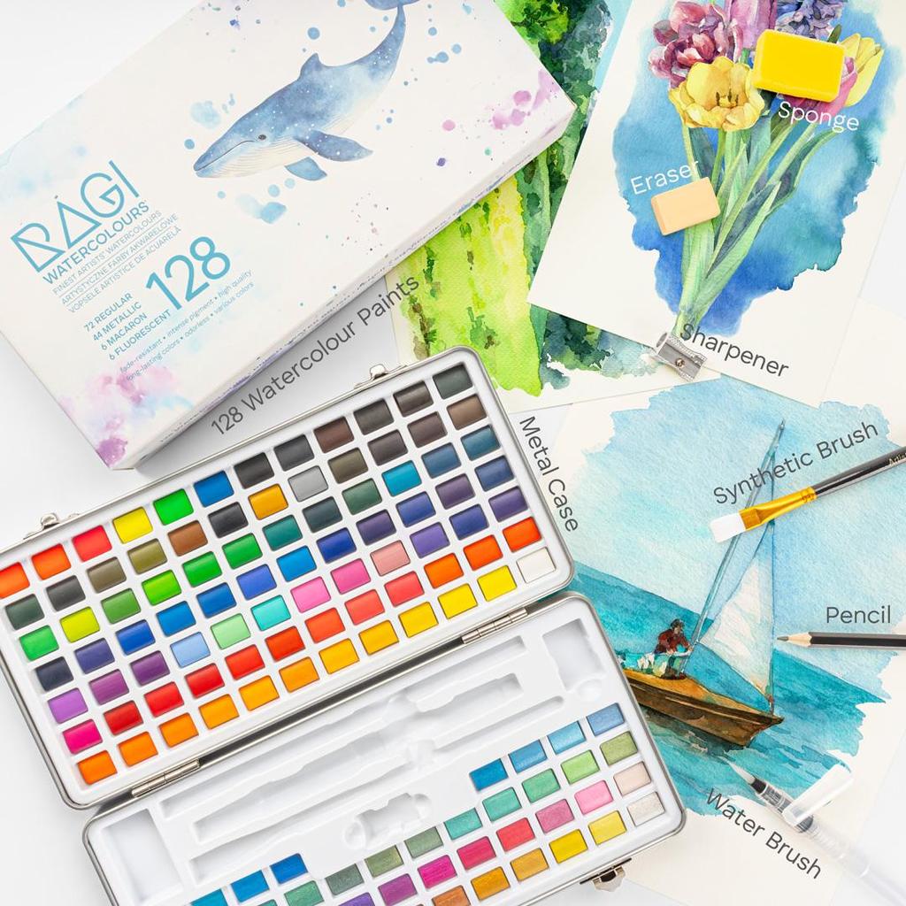 Aquarelle Peintures à l'aquarelle Ensemble de 128 couleurs Peintures en cubes