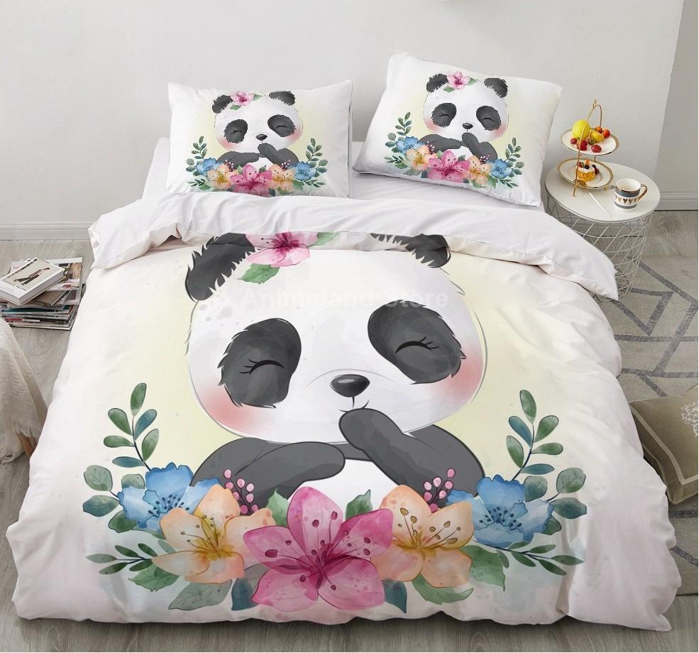 Cartoon Cute Panda Duvet Cover 3D Printed Bedding Set Children Gift Girls Single Large King Size 3-Piece Set with 2 Pillowcases