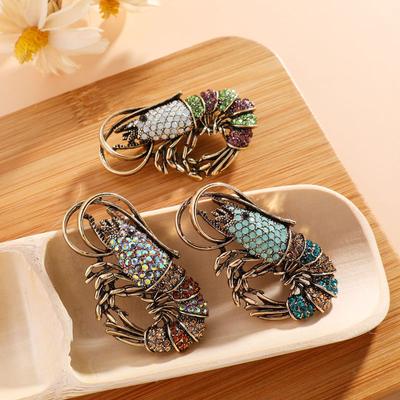 Creative Retro Diamond-Encrusted Lobster Brooch Exaggerated Cute Animal Personality Pin Clothing Accessories