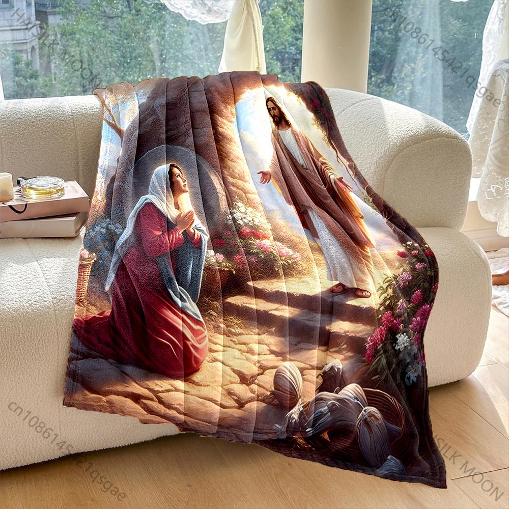 1PC Resurrection scene with praying figure Print Blanket Warm Soft Fluffy Kids Adult Sofa Bed Throw Blanket Travel Camping RV