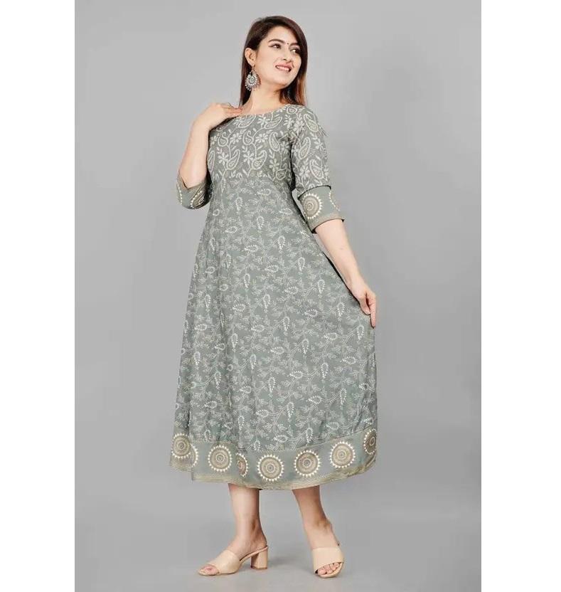 Women Embroidered Viscose Rayon Anarkali Kurta (Grey)