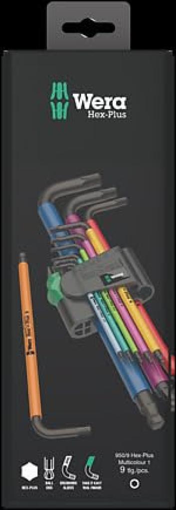 Wera 05073593001 Hex Key Set Black Laser Finish Hex Wrench Set of 9 Import from 950SPKL/9SMN Multi-Color 1.5~10.0mm [Official Japan]