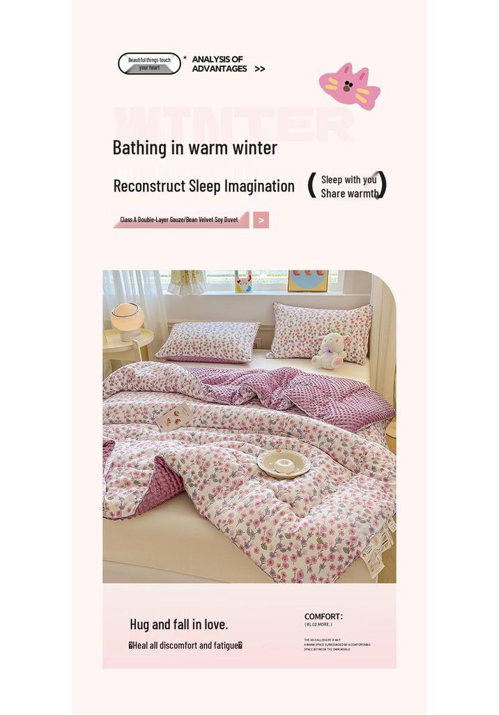 Class A Double-Layer Gauze Soy Fiber Quilt for Home and Dormitory - Single/Double Size for All Seasons