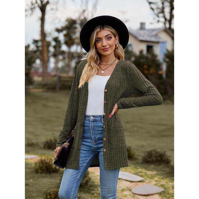 VEZFAA Giacche e cappotti a maniche lunghe con scollo a V, a tinta unita, casual, autunno e inverno, da donna