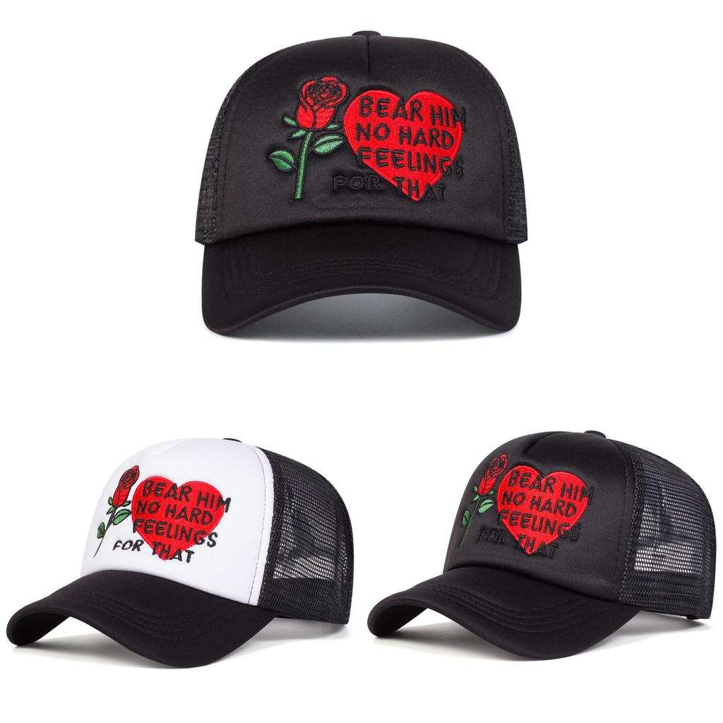 Cotton Embroidered Letter Mesh Cap With Adjustable Fit For Men And Women
