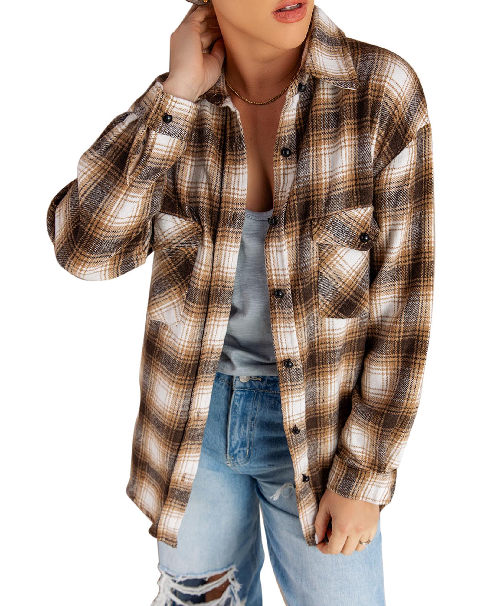 

Azura Exchange Plaid Buttons Pocketed Shacket L коричневий