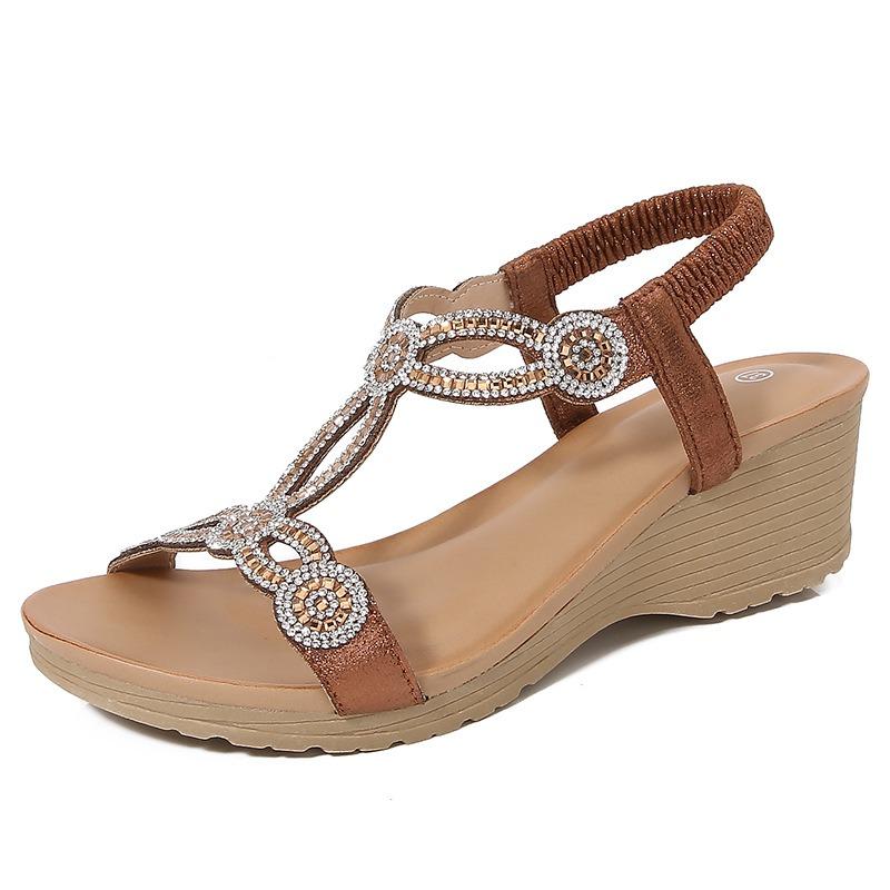 Sandals for Women Summer Bohemian Style Wedge Sandals Luxury Crystal Rhinestone Sandalias Fashion Casual Women's Platform Sandal