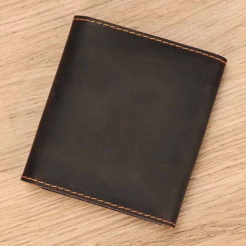 Leather Change Bag, Snap-Button Small Card Bag, Men'S And Women'S Retro First-Layer Cowhide Original Small Wallet, Broken Silver Bag.