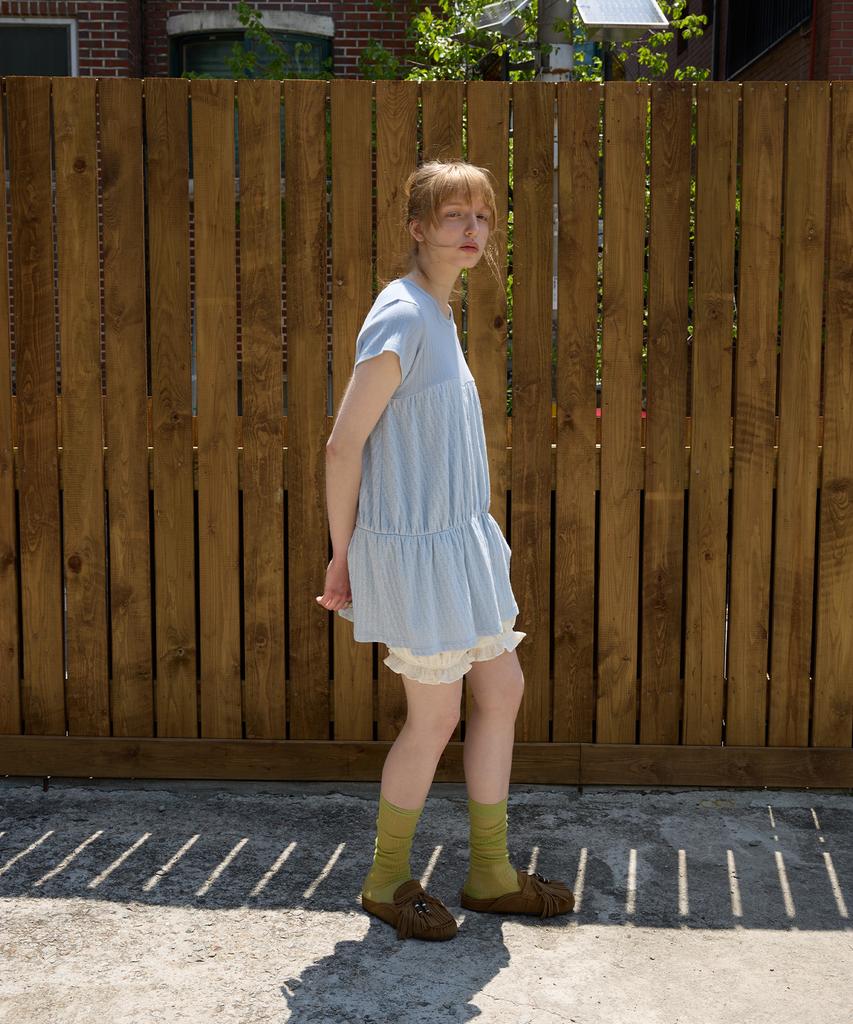 FUNFROMFUN Shirry Tiered Top, Light Blue