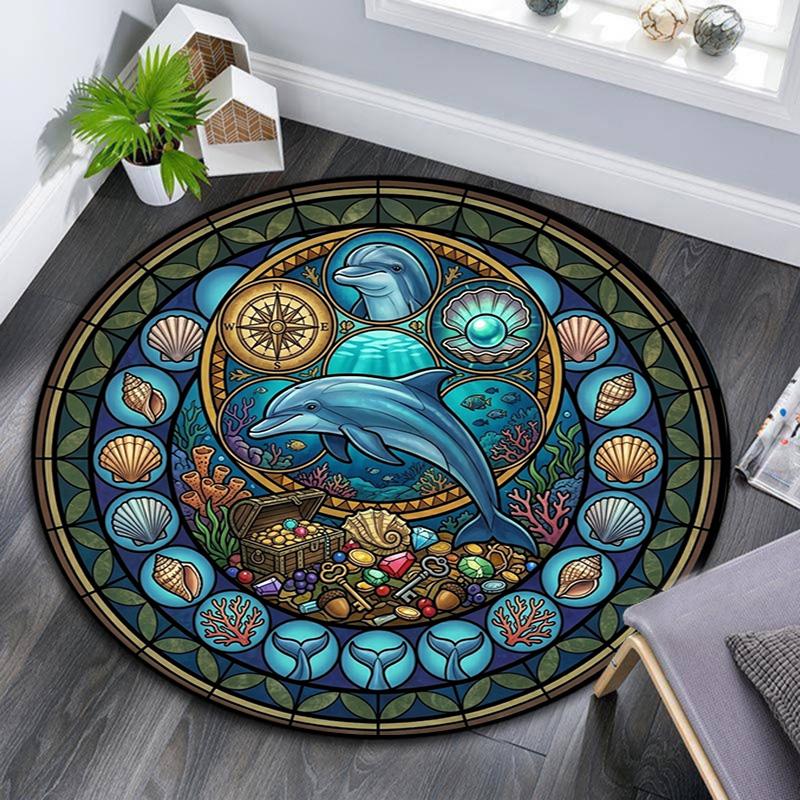 Marine Life Glass Round Area Rug Under Office Chairs Bedroom Living Room Home Decor