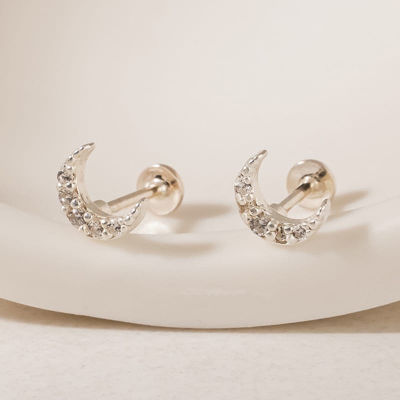 JEWNEL (1+1)Silver925 Simple Cubic Moon Labret Piercing