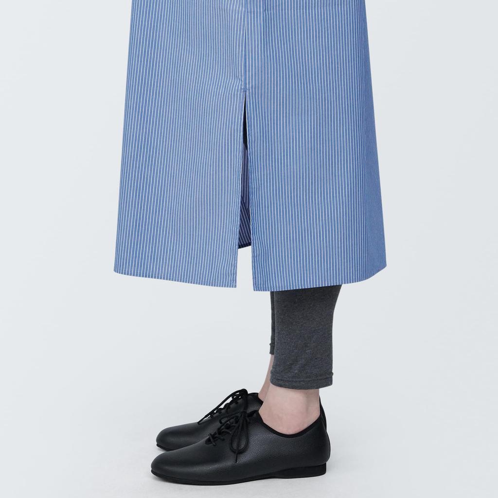 MUJI Rochie cu mânecă lungă, rezistentă la riduri, cu guler lat, BC2IMA4S, cu dungi bleumarin XS, femei, femei, femei