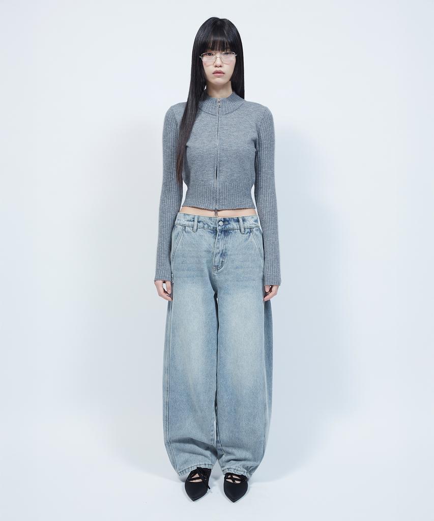 LMR Hairy Lettering Track Crop Knit Zip-Up Grey